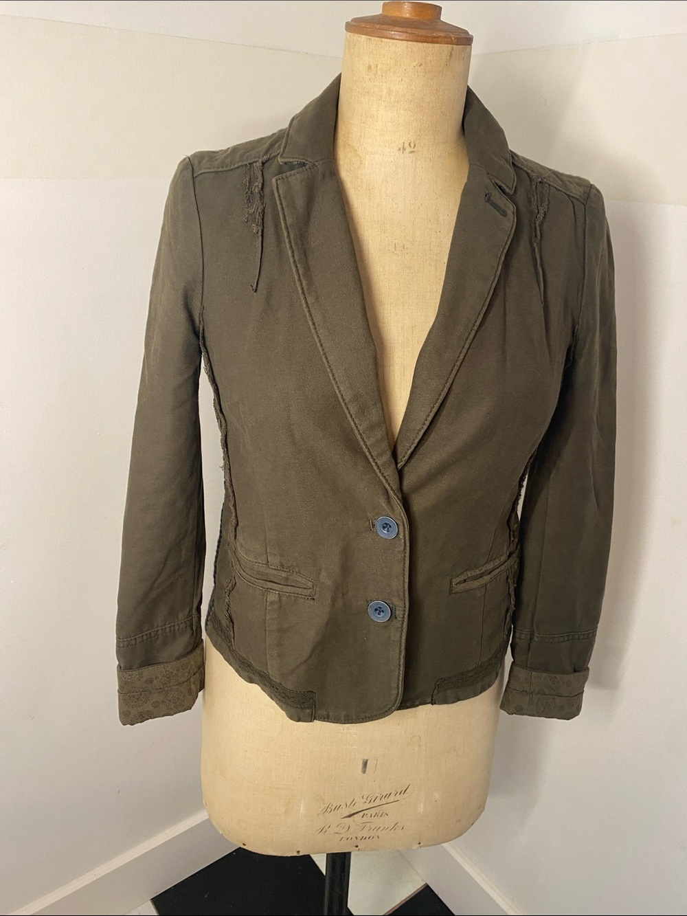 Anthropologie HEI HEI Olive Cotton Utility Blazer | Mixed Media Jacket | Size XS